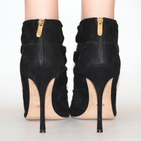 With Box Sergio Rossi Black Suede Cutout 'Devine 105' Heel Boots - Picture 4 of 10